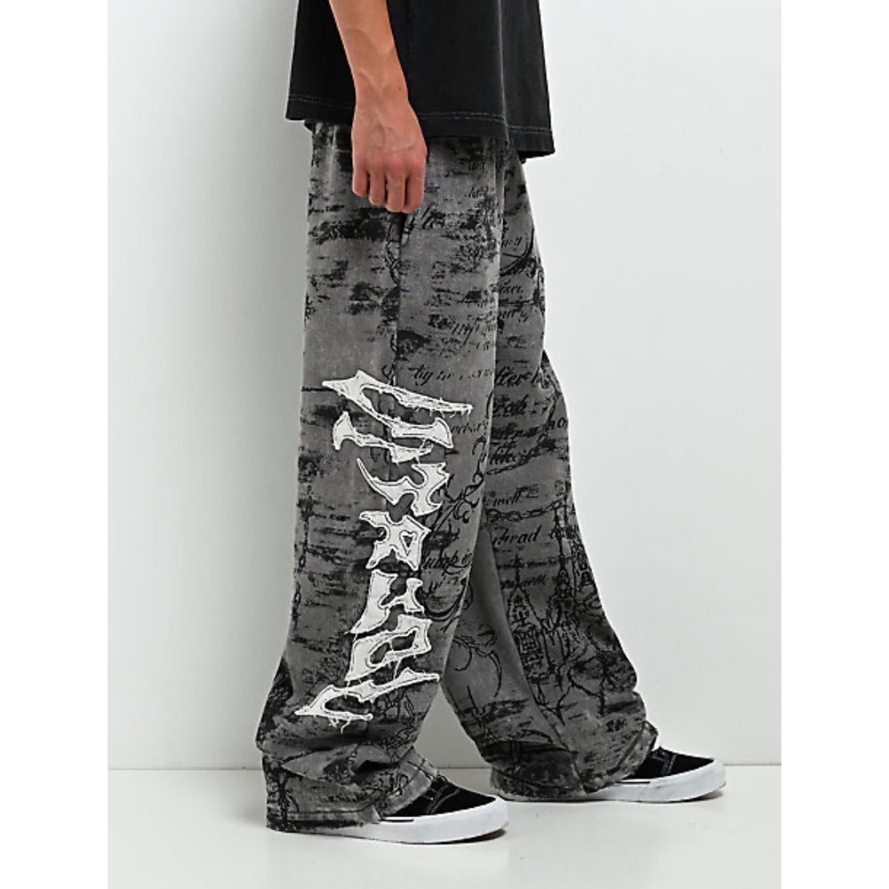 Vitriol Zumiez Kids Grey Acid Wash Gothic Cross Graphic Wide Leg Sweatpants M